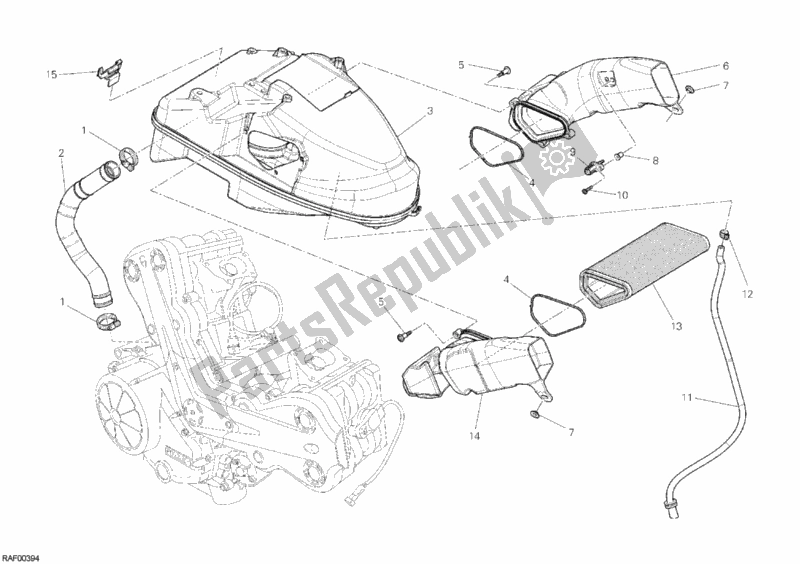 All parts for the Intake of the Ducati Diavel Brasil 1200 2013